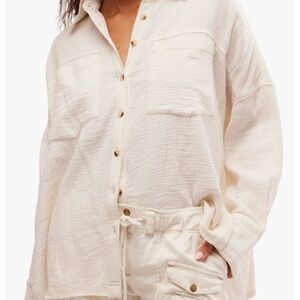 Free People We The Free Optic White Cardiff Cotton Gauze Button up Shirt Size M